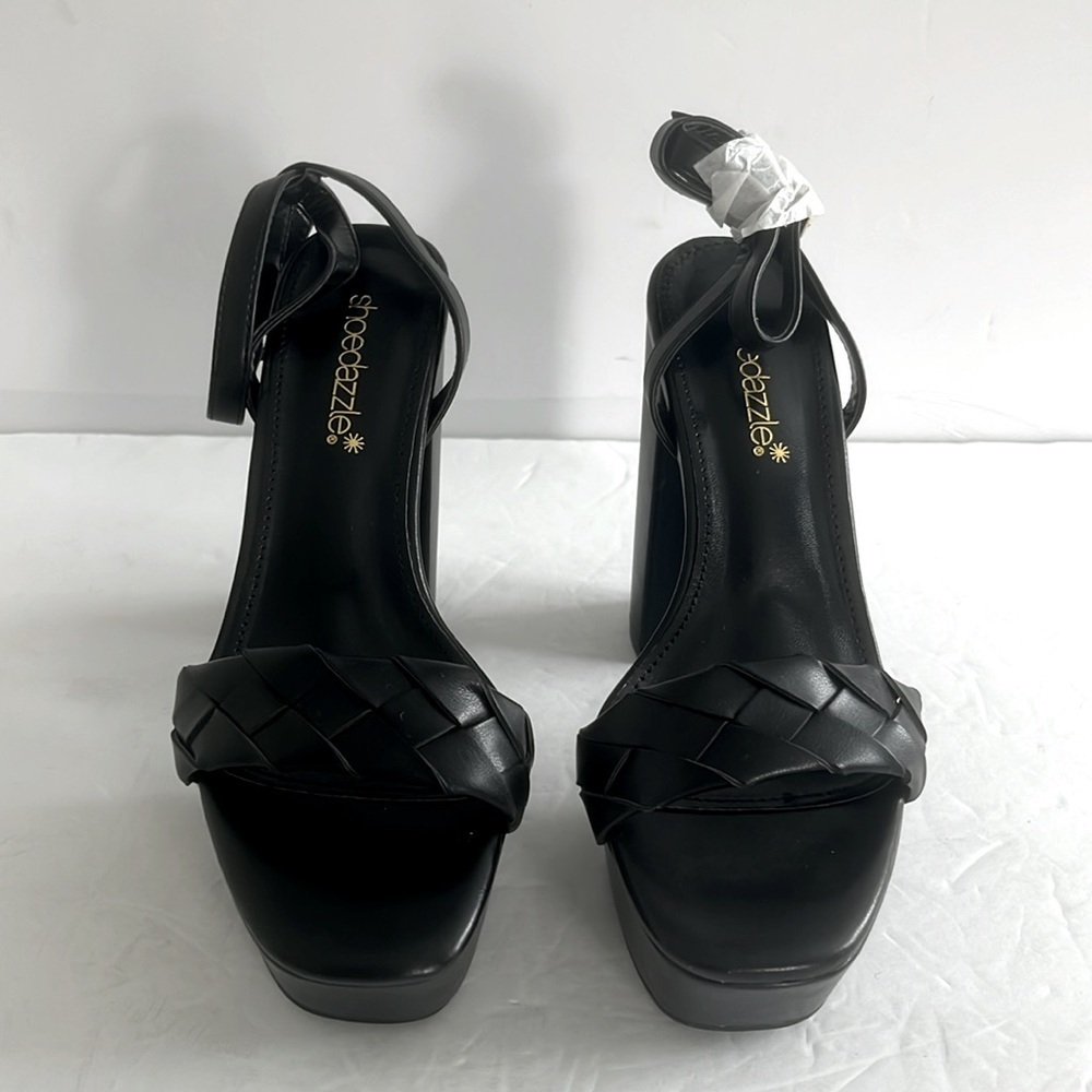 Shoe Dazzle Women’s Aviva Chunky Heeled Sandal Black Platform Shoes Size 5.5 New - Picture 8 of 11